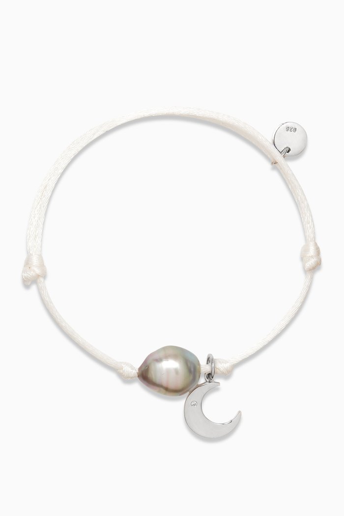 

Pearl & Moon Charm Bracelet in 18kt White Gold, Silver