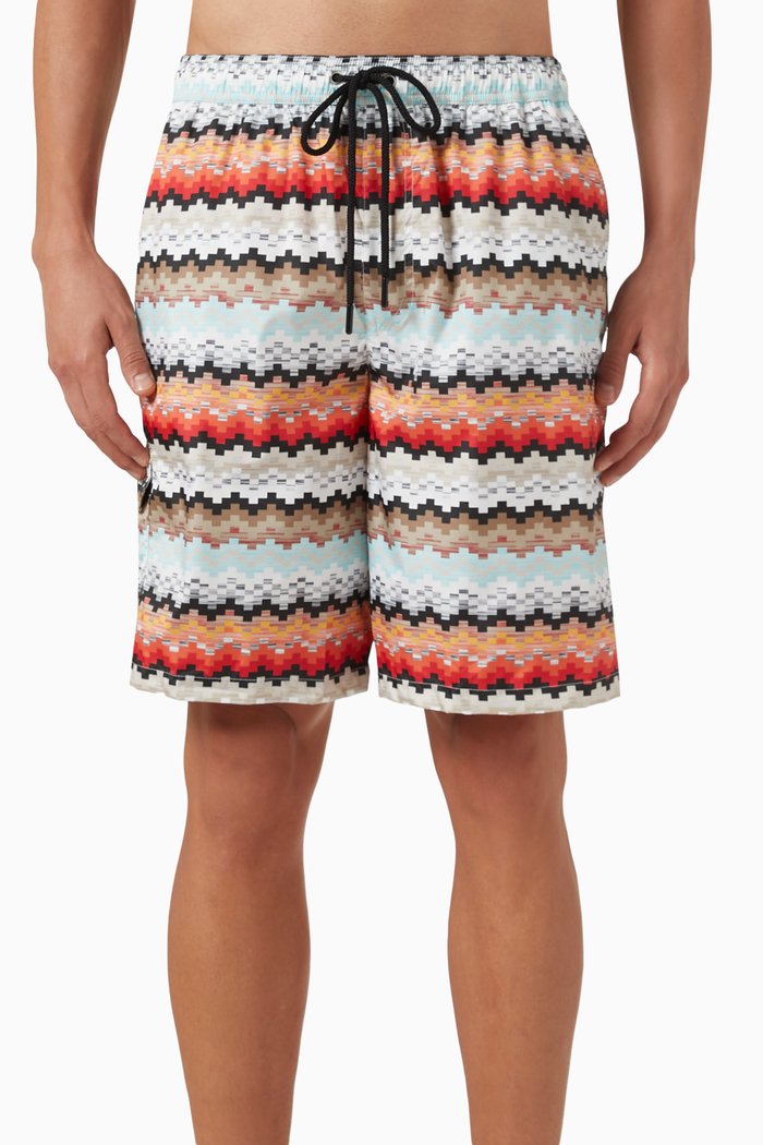 

Pixelated Zigzag Swim Shorts in Nylon, Orange