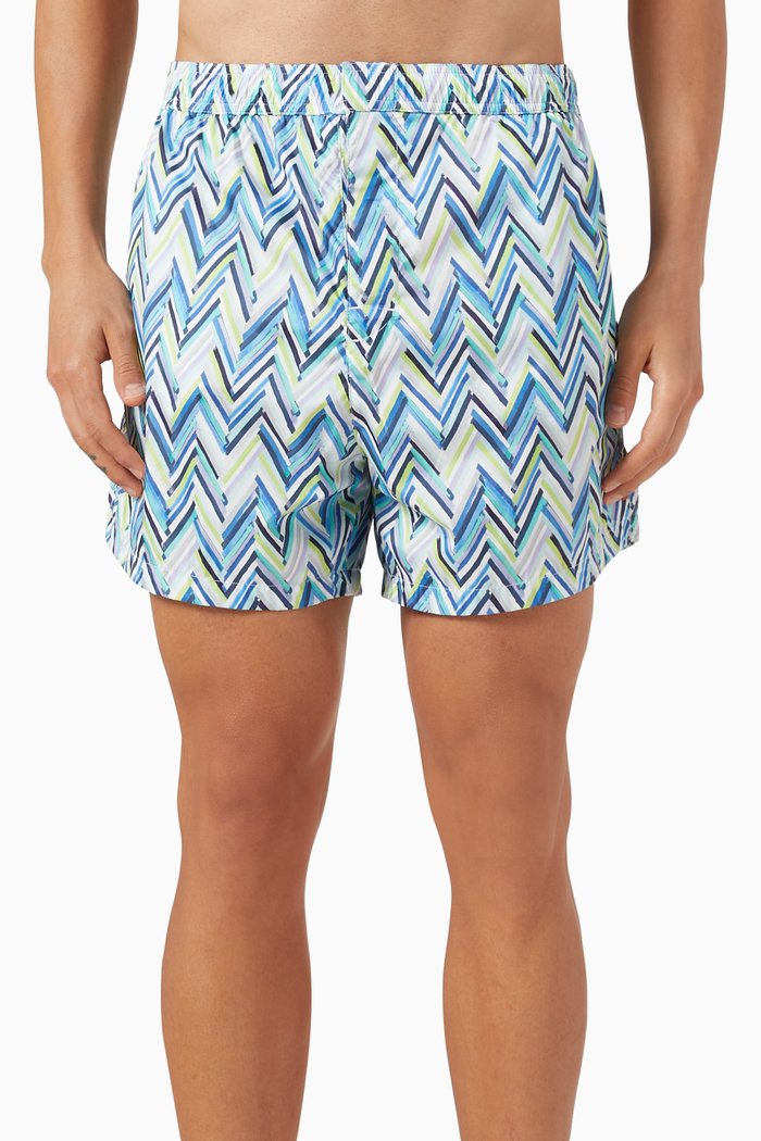 

Brushstroke Zigzag Print Swim Shorts in Nylon, Multicolour