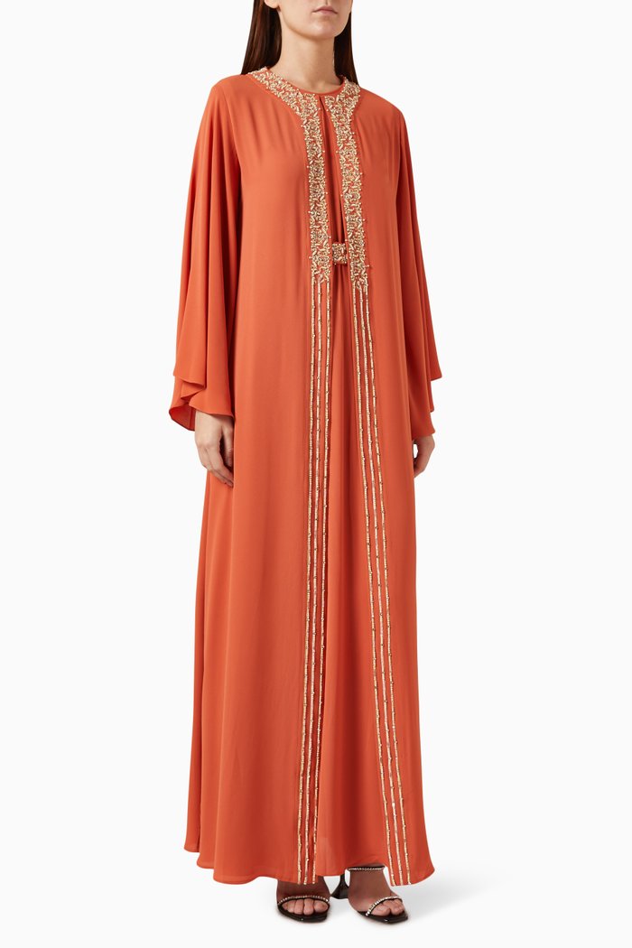 

Embroidered Kaftan Set in Crepe Chiffon, Orange