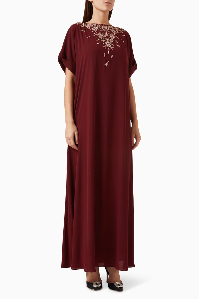 

Embroidered Kaftan in Crepe Chiffon, Purple