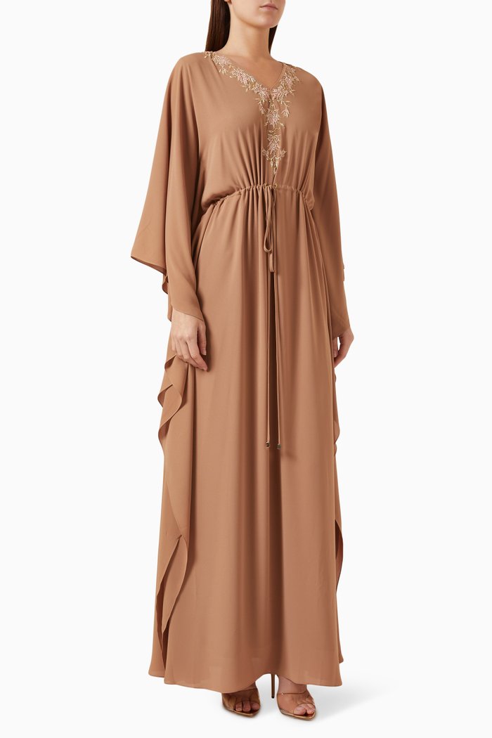 

Embellished V-neck Kaftan in Crepe Chiffon, Brown