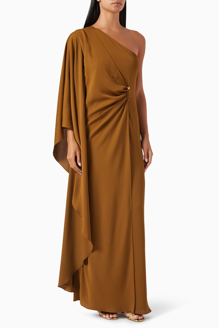 

Tarra Draped Maxi Dress in Crepe, Brown