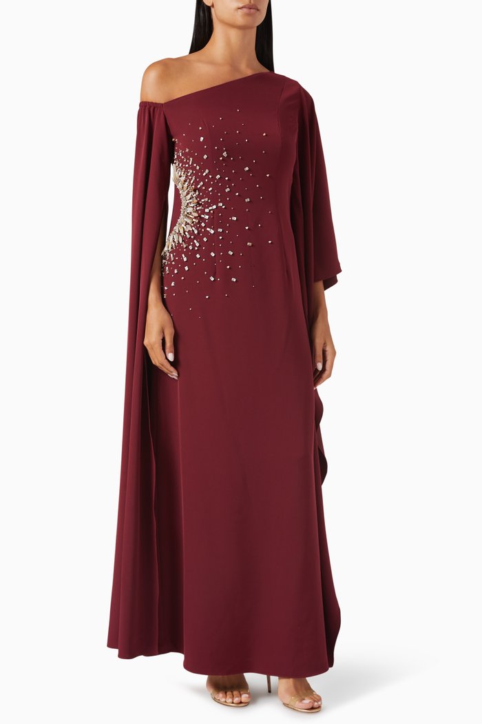 

Fleur Pearl-embellished Maxi Dress in Crepe, Red