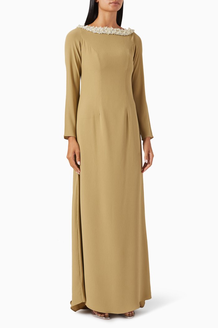 

Veronica Embellished-neck Maxi Dress in Crepe, Green