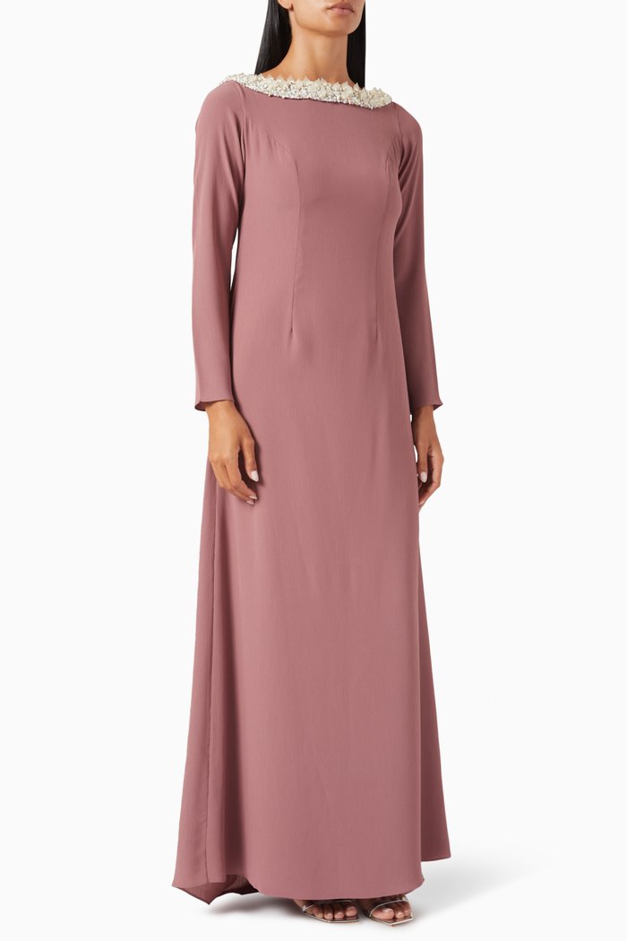 

Veronica Embellished-neck Maxi Dress in Crepe, Pink