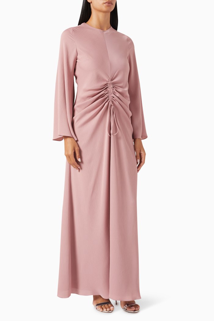 

Yellina Drawstring Maxi Dress in Soft Suede, Pink