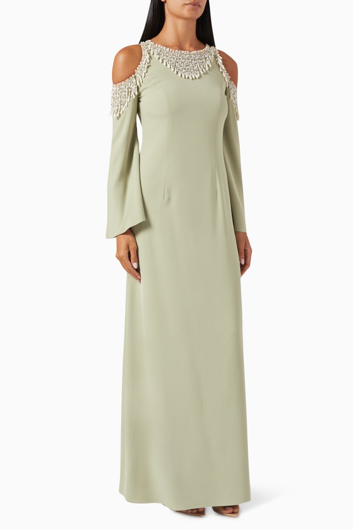 

Telina Embellished Maxi Dress in Crepe, Green