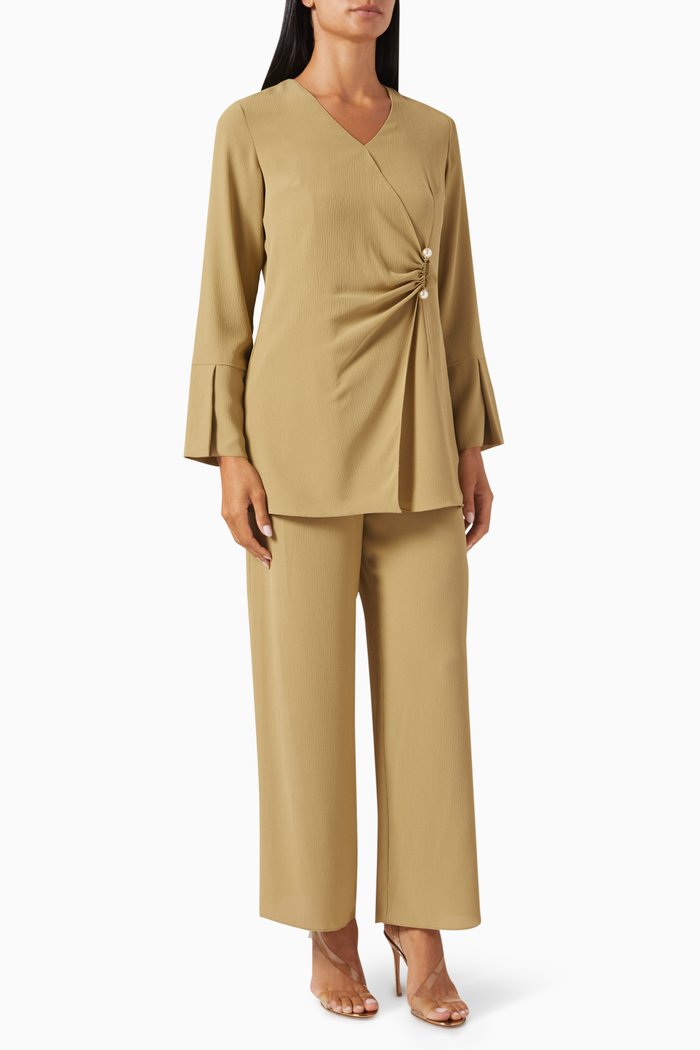 

Elora Draped Top & Pants Set in Crepe, Green