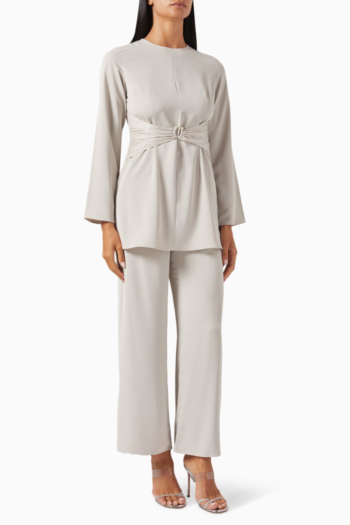 

Elora Belted Top & Pants Set in Crepe, Neutral