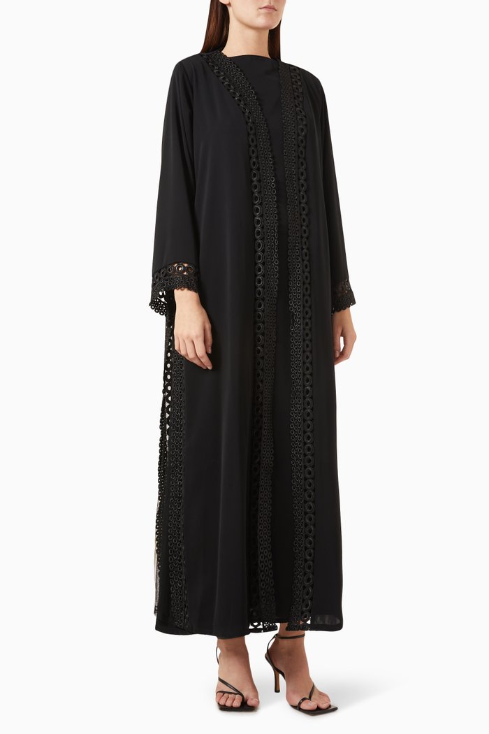 

Lace-trimmed Abaya Set in Nada, Black