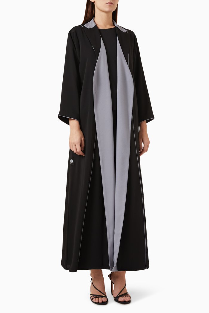 

Two-tone Couture Abaya in Crepe, Black