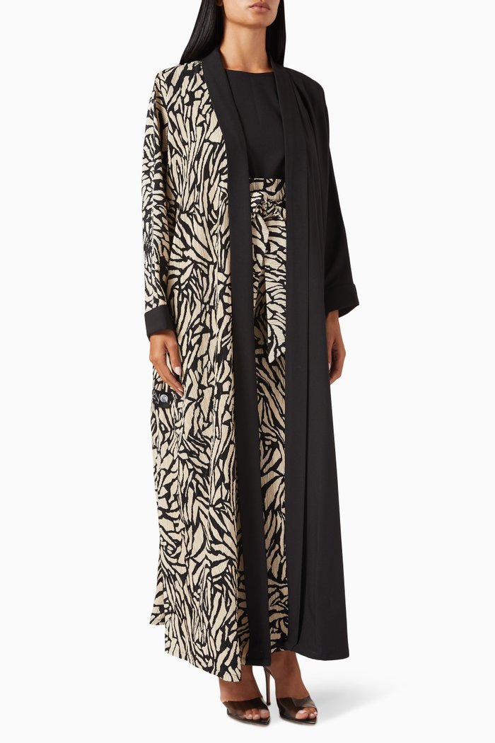 

Abstract-print Abaya Set in Jersey, Black
