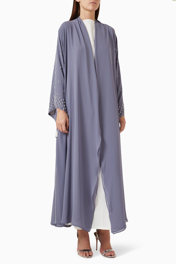 

Pearl-embellished Abaya Set in Chiffon, Grey