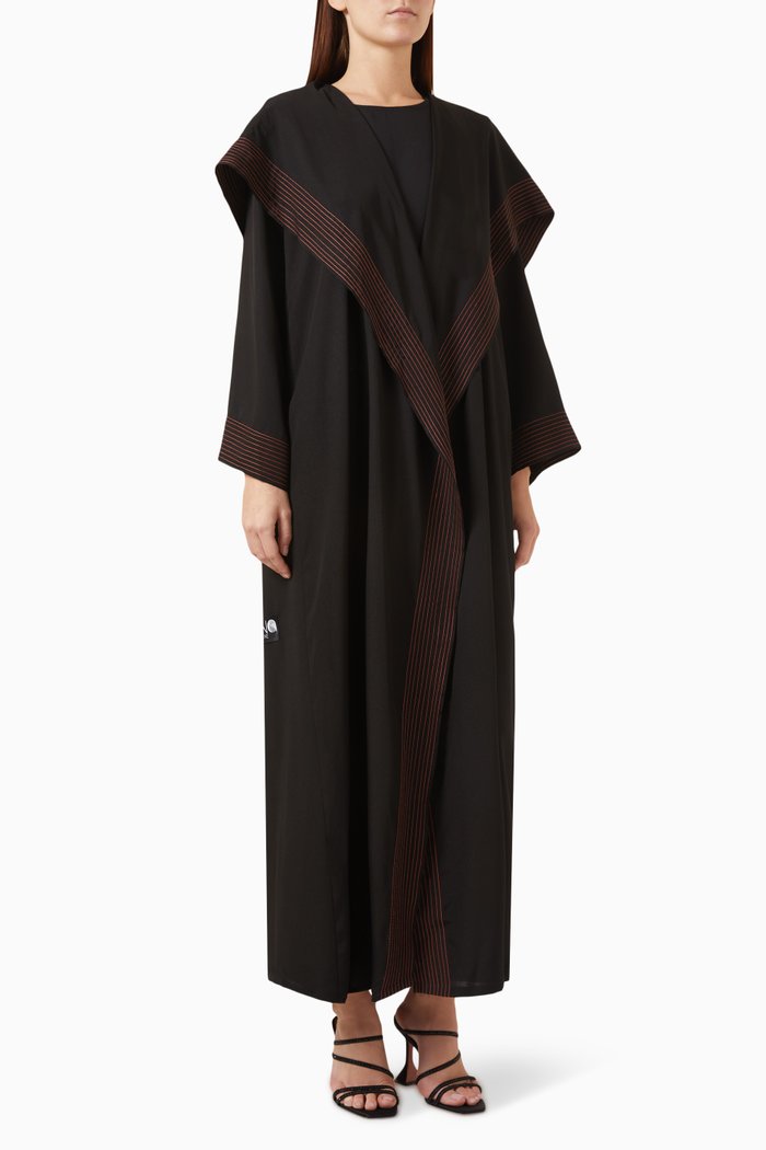 

Contrast-stitch Formal Abaya in Crepe, Black