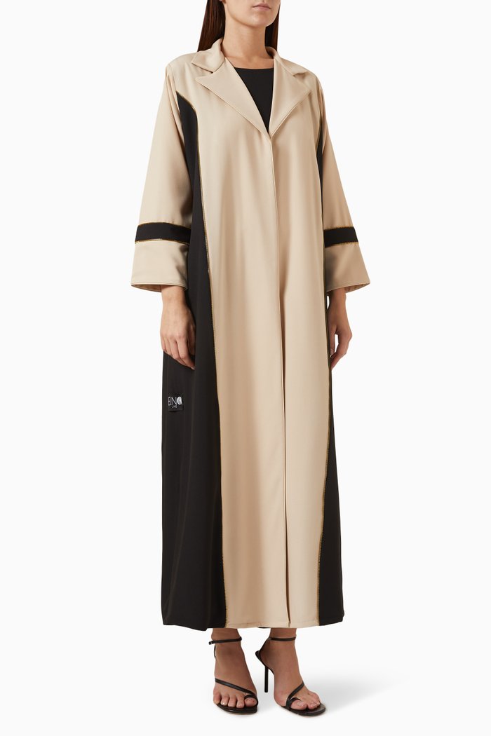 

Embellished Two-tone Abaya in Crepe, Black