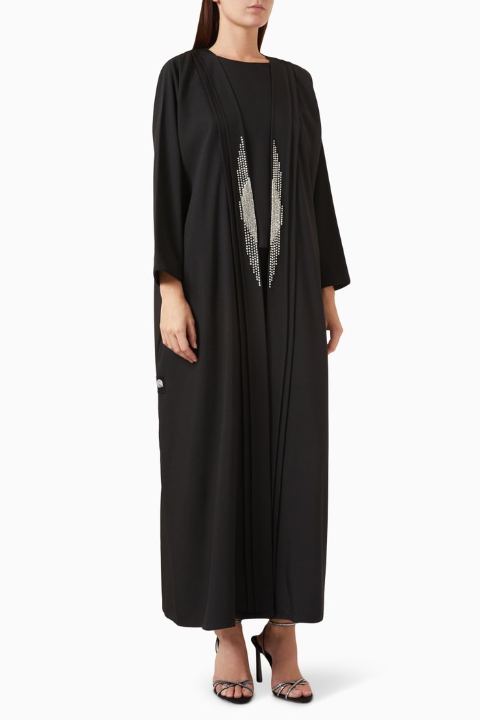 

Crystal-embellished Abaya in Crepe, Black