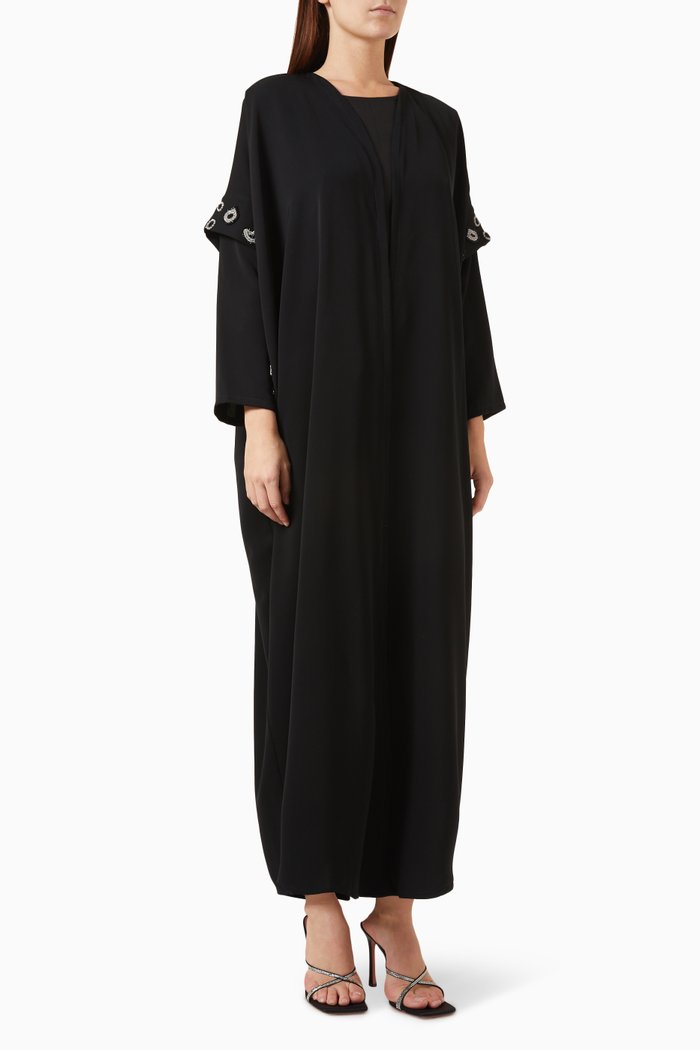 

Bead-embellished Abaya in Shiny Crepe, Black