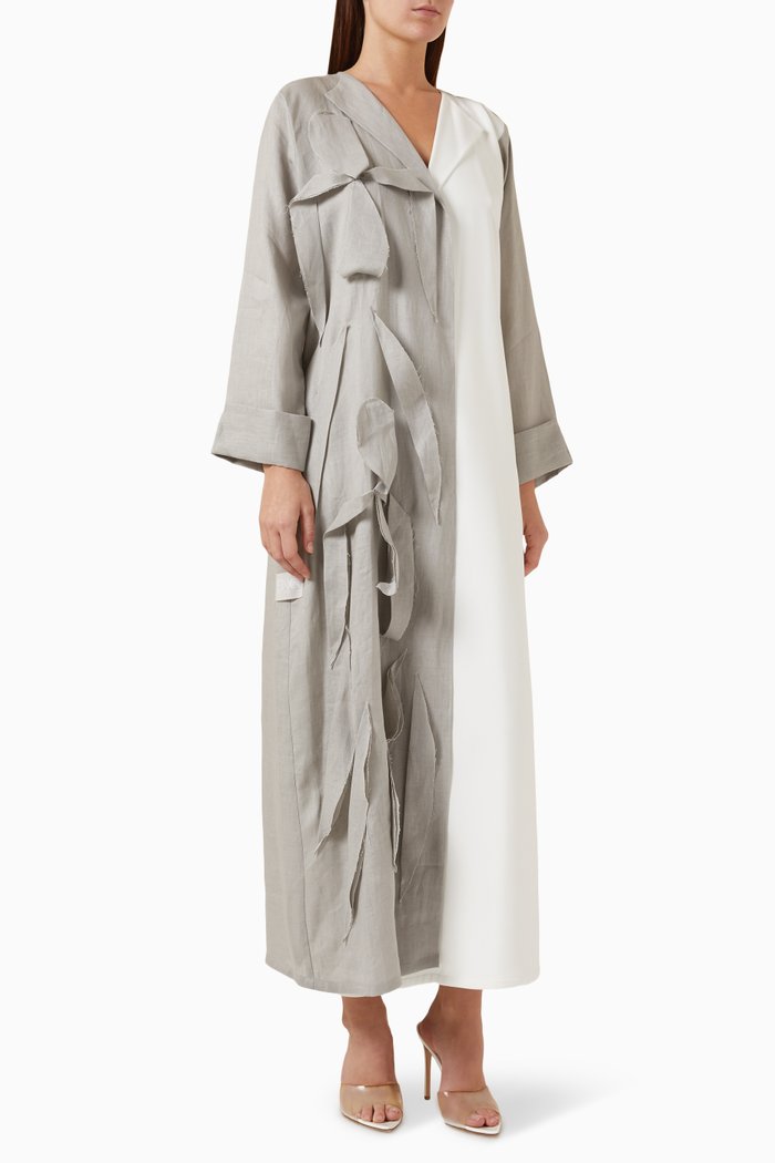 

Stylish Two-tone Abaya in Linen, White