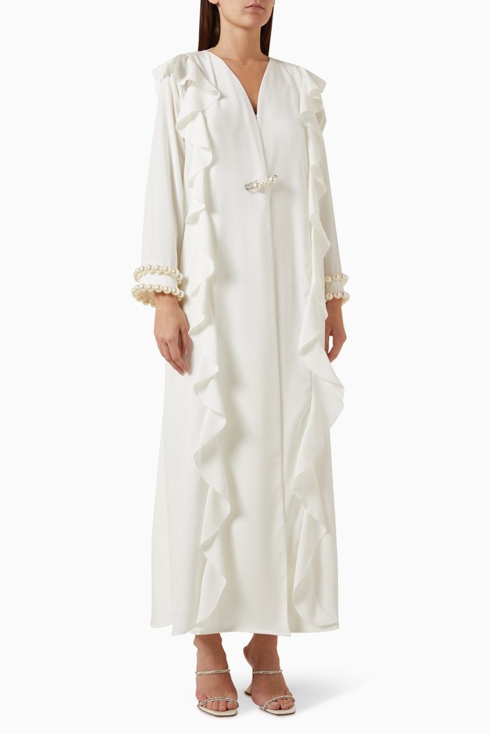 

Pearl-embellished Abaya in Crepe, White