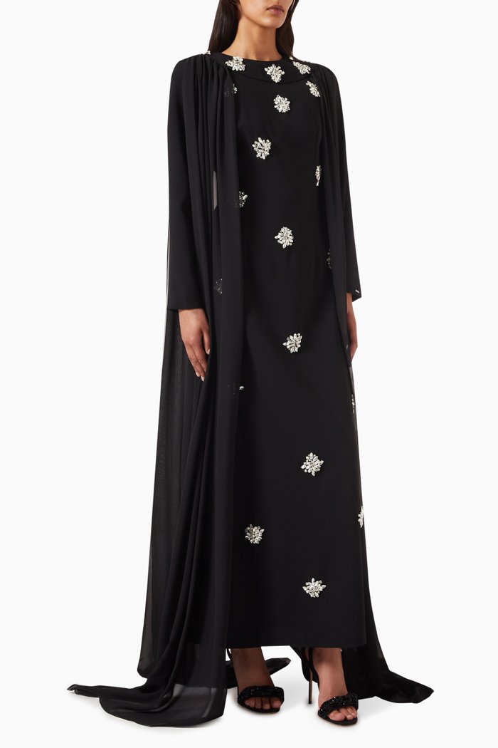 

Bengy Cape Maxi Dress in Crepe, Black