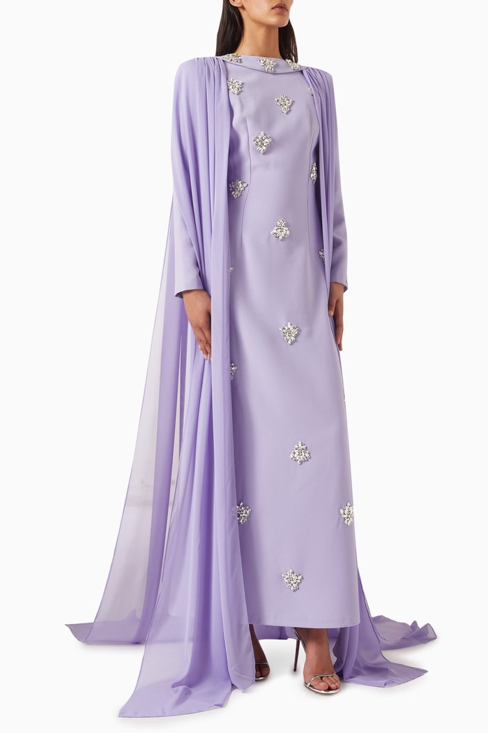

Bengy Cape Maxi Dress in Crepe, Purple
