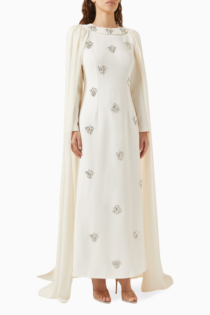 

Bengy Cape Maxi Dress in Crepe, White