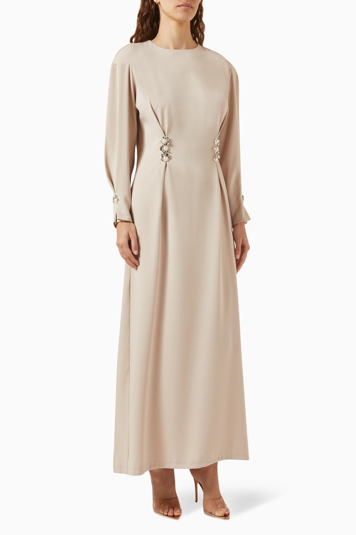 

Bregee Embellished Maxi Dress in Crepe, Neutral