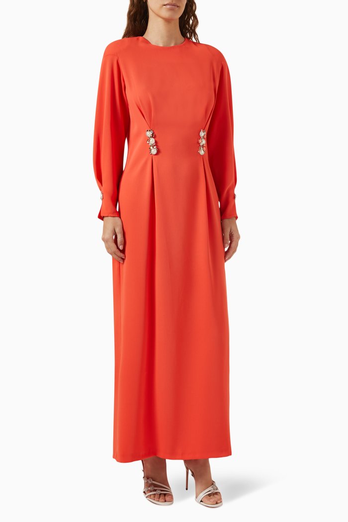 Bregee Embellished Maxi Dress in Crepe, Orange