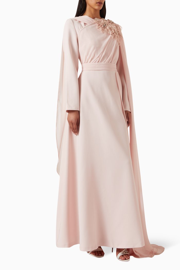 

Fleur Embellished Maxi Dress in Crepe, Pink