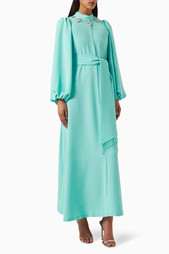 

Laura Embellished Maxi Dress in Crepe, Blue
