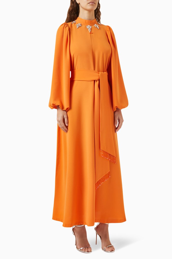 

Laura Embellished Maxi Dress in Crepe, Orange