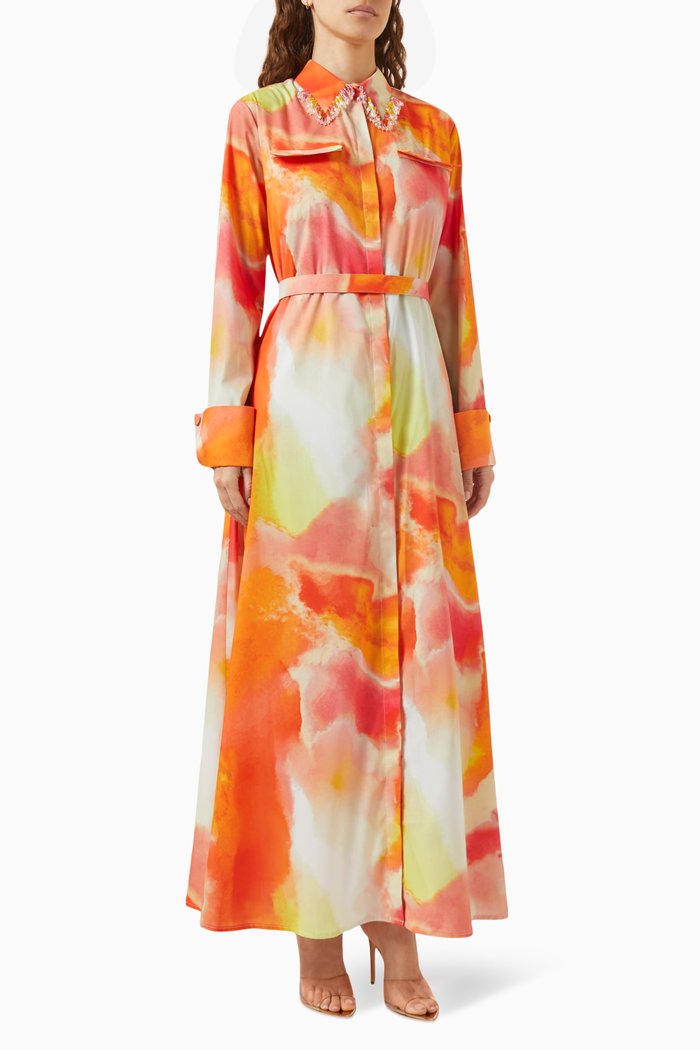 

Seul Belted Maxi Dress in Crepe, Orange
