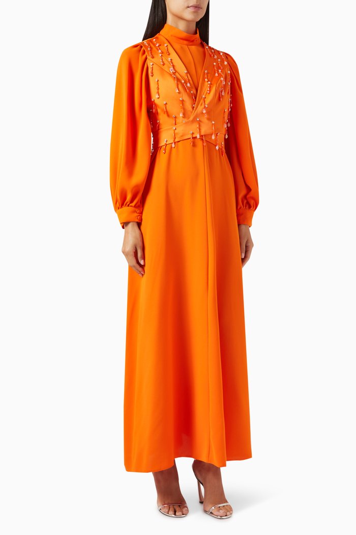 

Sparkle Bead-embellished Dress in Crepe, Orange