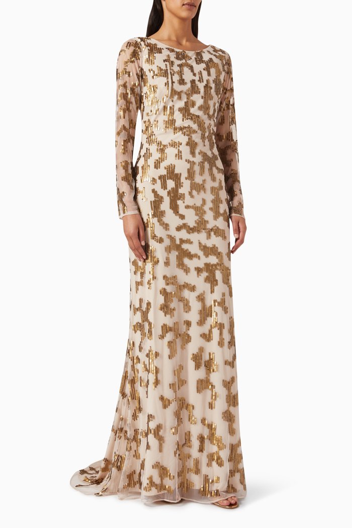 

Bead Embellished Gown in Tulle, Neutral