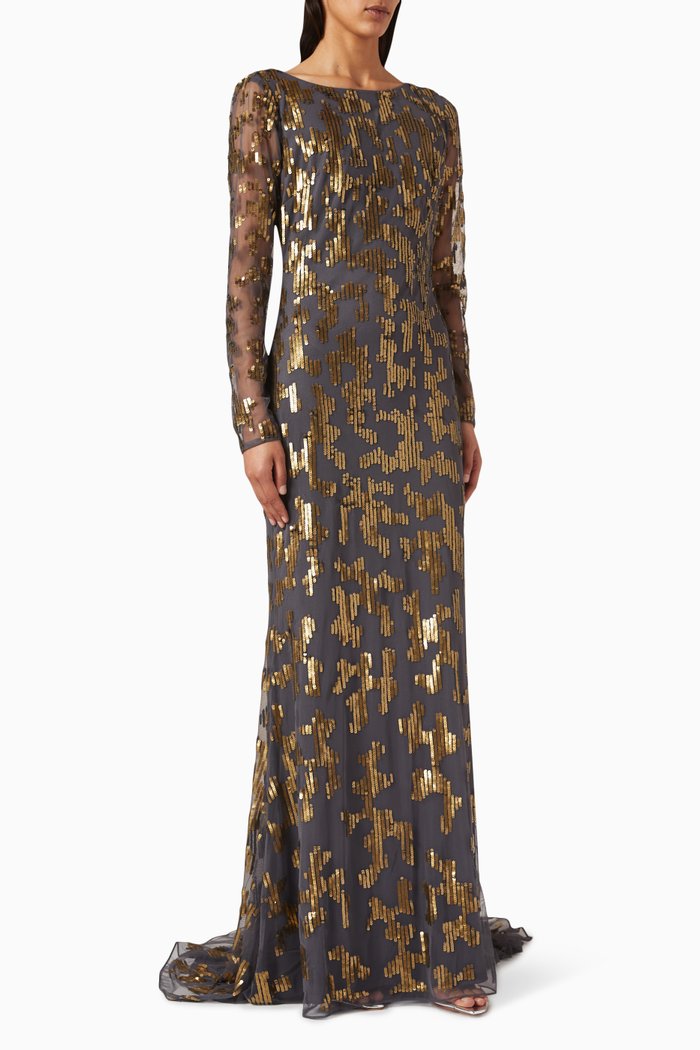 

Bead Embellished Gown in Tulle, Grey