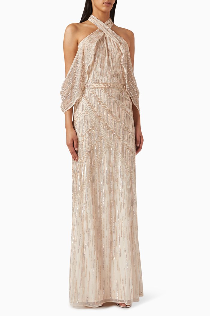 

Halter-neck Beaded Gown in Tulle, Neutral
