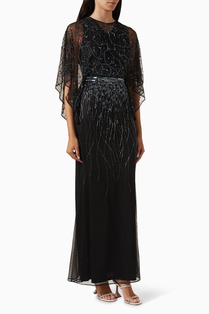 

Cape-style Embellished Gown in Tulle, Black