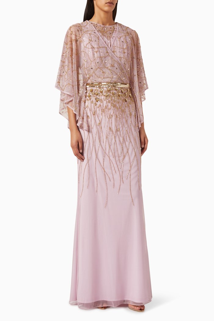 

Cape-style Embellished Gown in Tulle, Pink