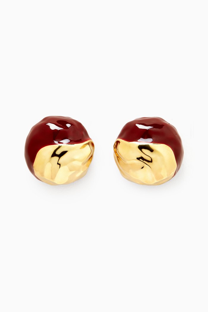 

Large Orb Stud Earrings in Enamel & 18kt Gold-plated Brass, Burgundy