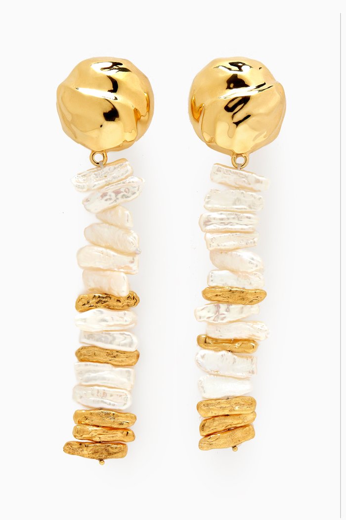 

Orbs Dangling Earrings with Cultured Pearls in 18kt Gold-plated Brass, White