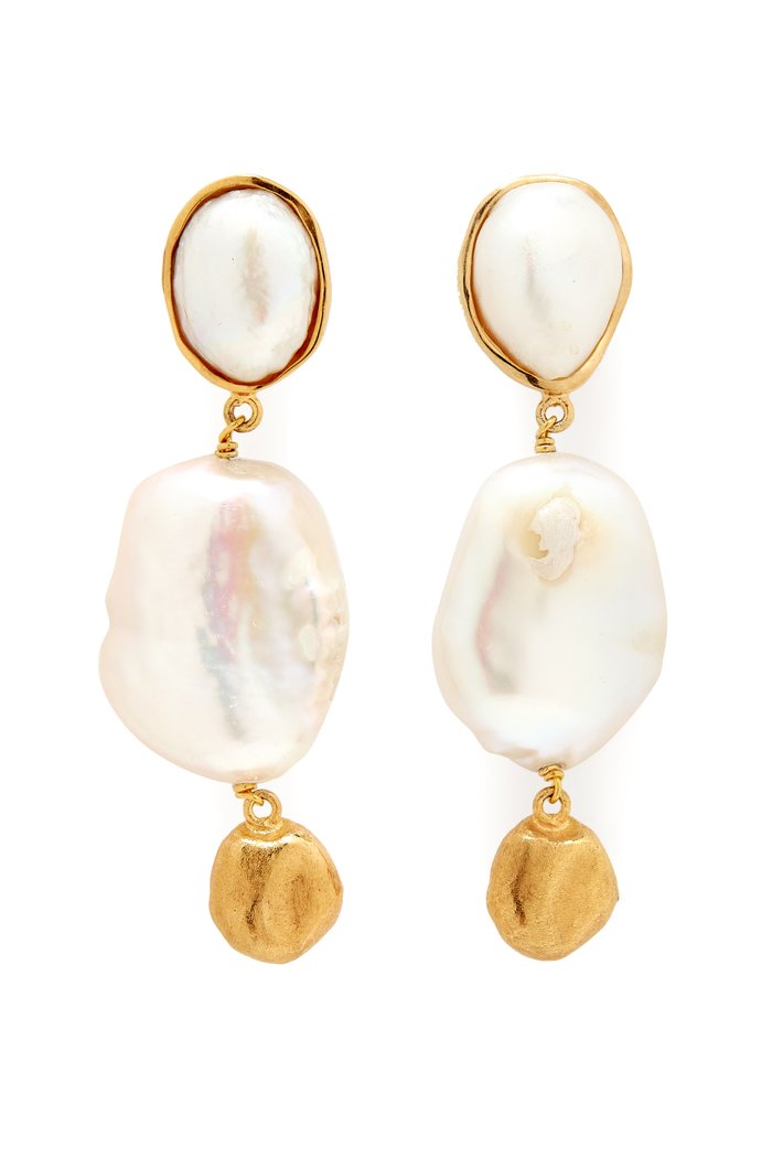 

Dangling Pearl Earrings in 18kt Gold-plated Brass, White