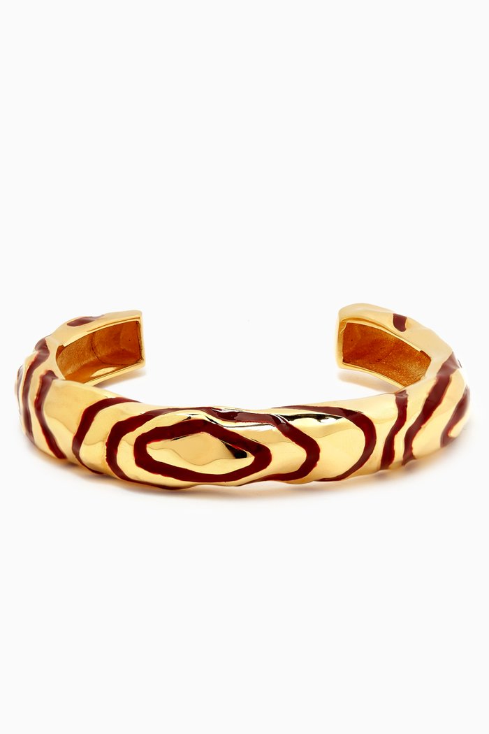 

Wave Bangle in 18kt Gold-plated Brass, Burgundy