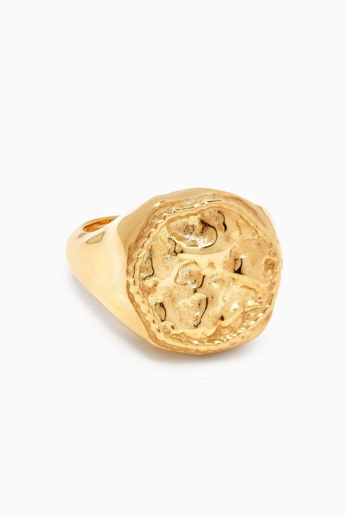 Waves Coin Signet Ring in 18kt Gold-plated Brass
