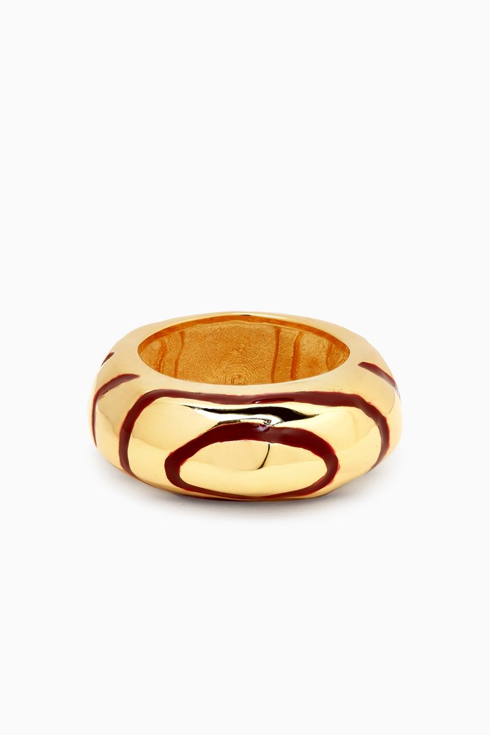 

Waves Ring in Enamel and 18kt Gold-plated Brass, Burgundy
