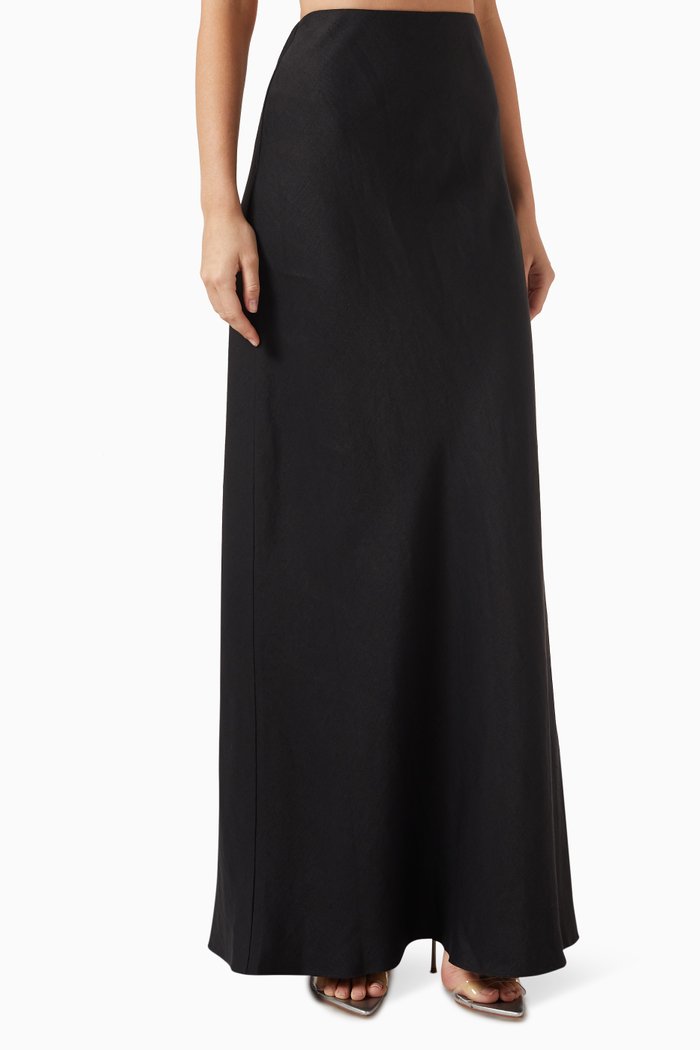

Fluid Maxi Skirt in Linen, Black