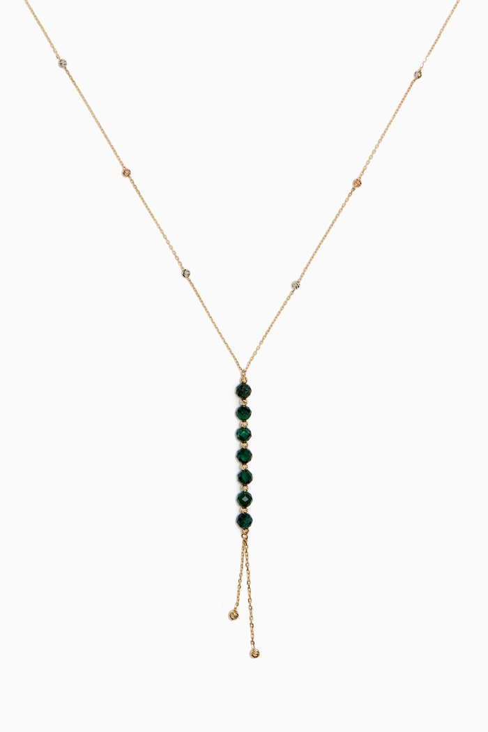 

Lilian Beaded Lariat Necklace in 18kt Gold, Green
