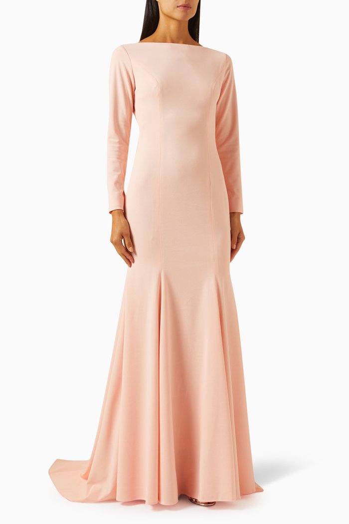 Open-back Mermaid Gown in Stretch Crepe, Pink