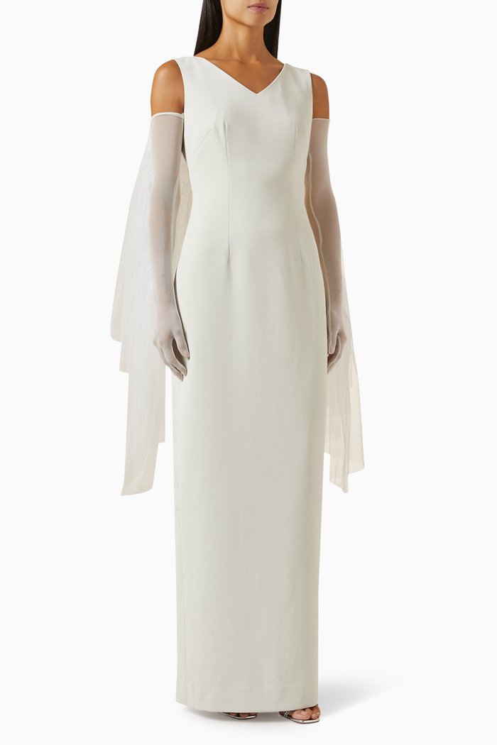 Open-back Cape Maxi Dress in Crepe, Grey