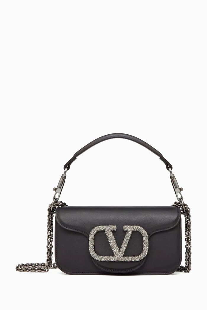 

Valentino Garavani Locò Small Jewel Logo Shoulder Bag in Leather, Black